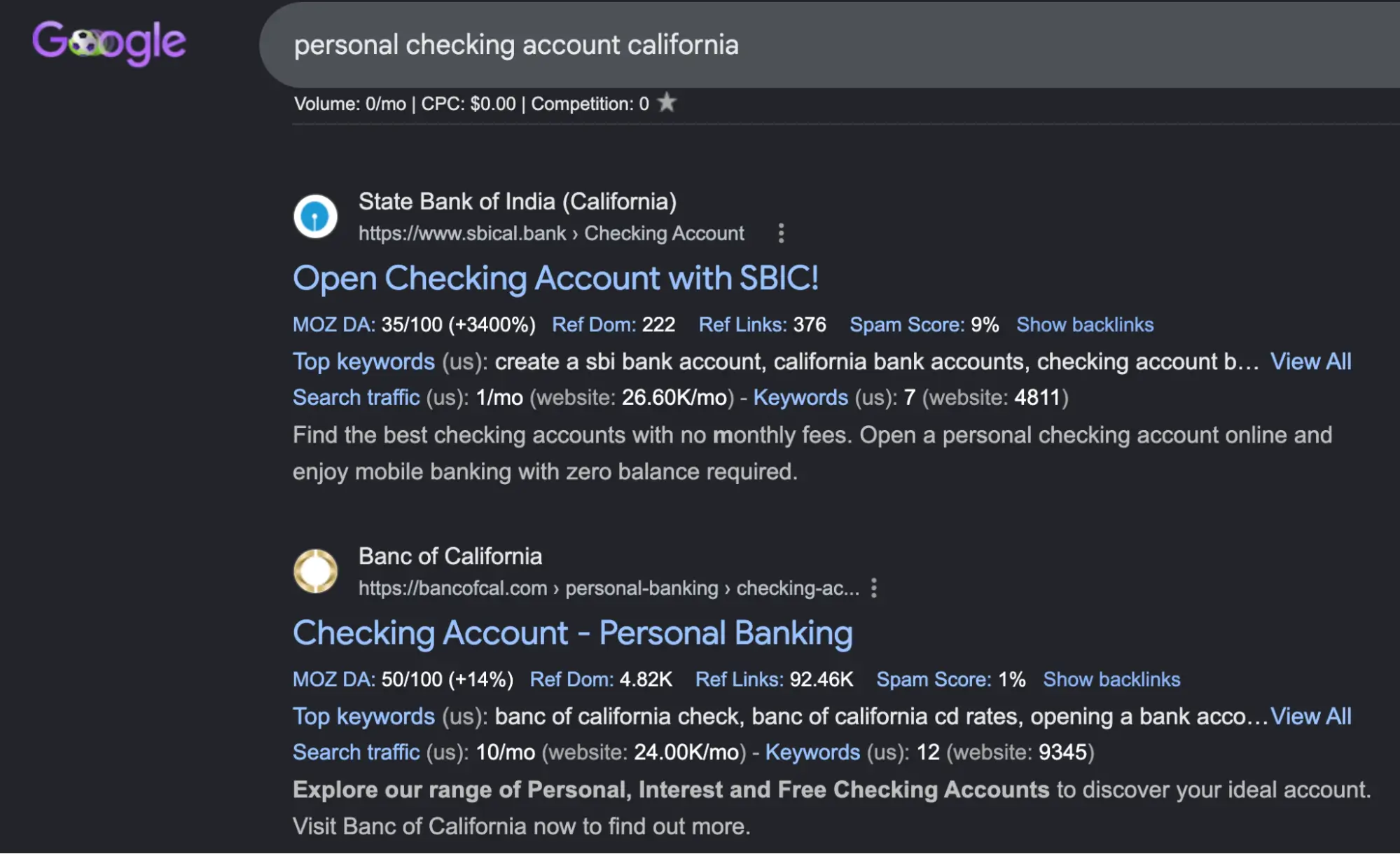 website copywriting SEO ranking for a fintech bank